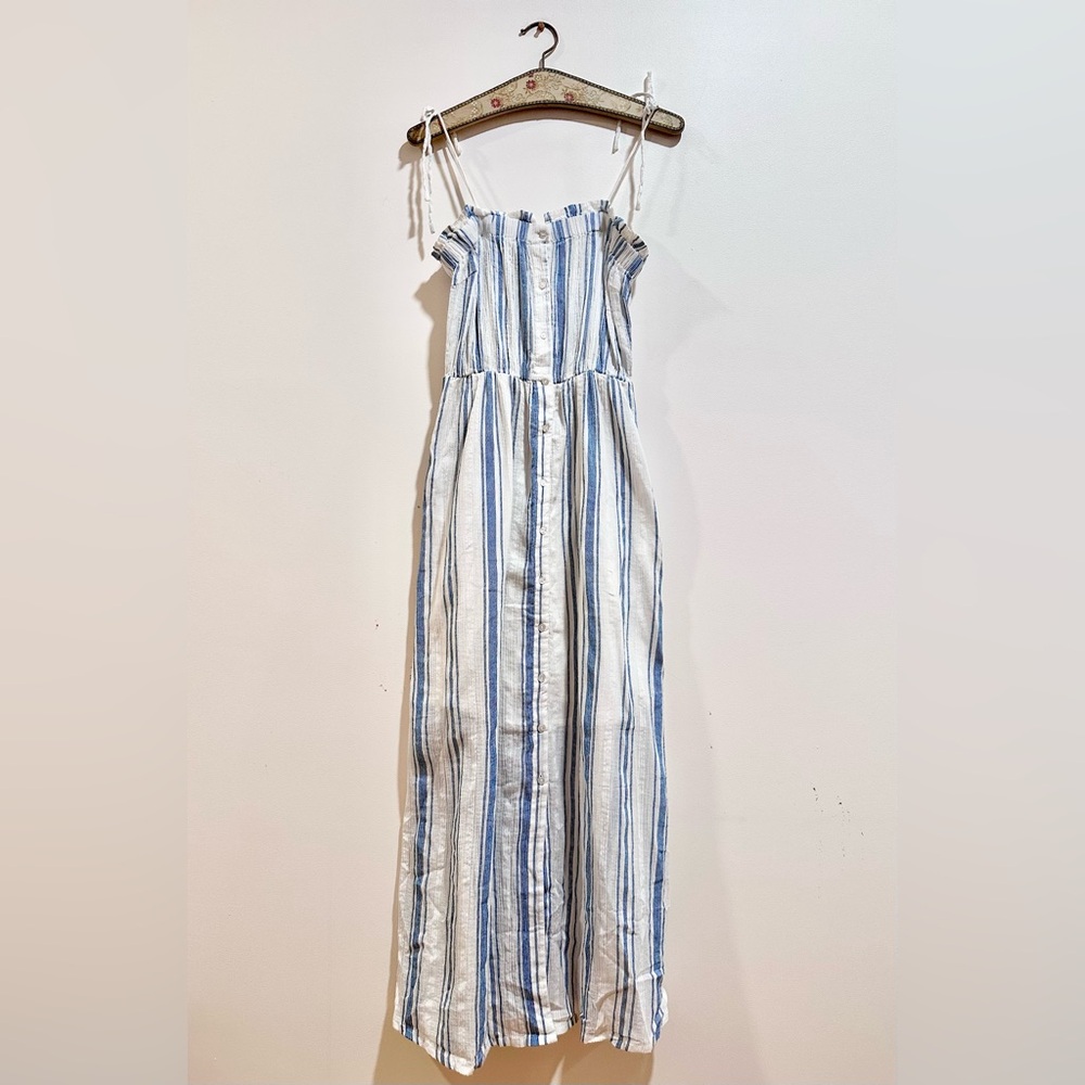 Y.A.S Blue & White Striped Button-Front Maxi Dress - Size XS